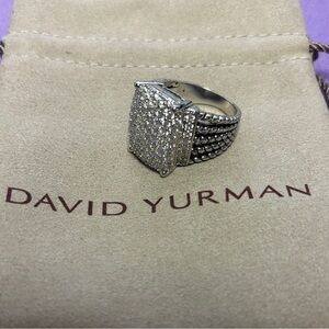 David Yurman Sterling Silver Pave Square Ring - Silver sz7